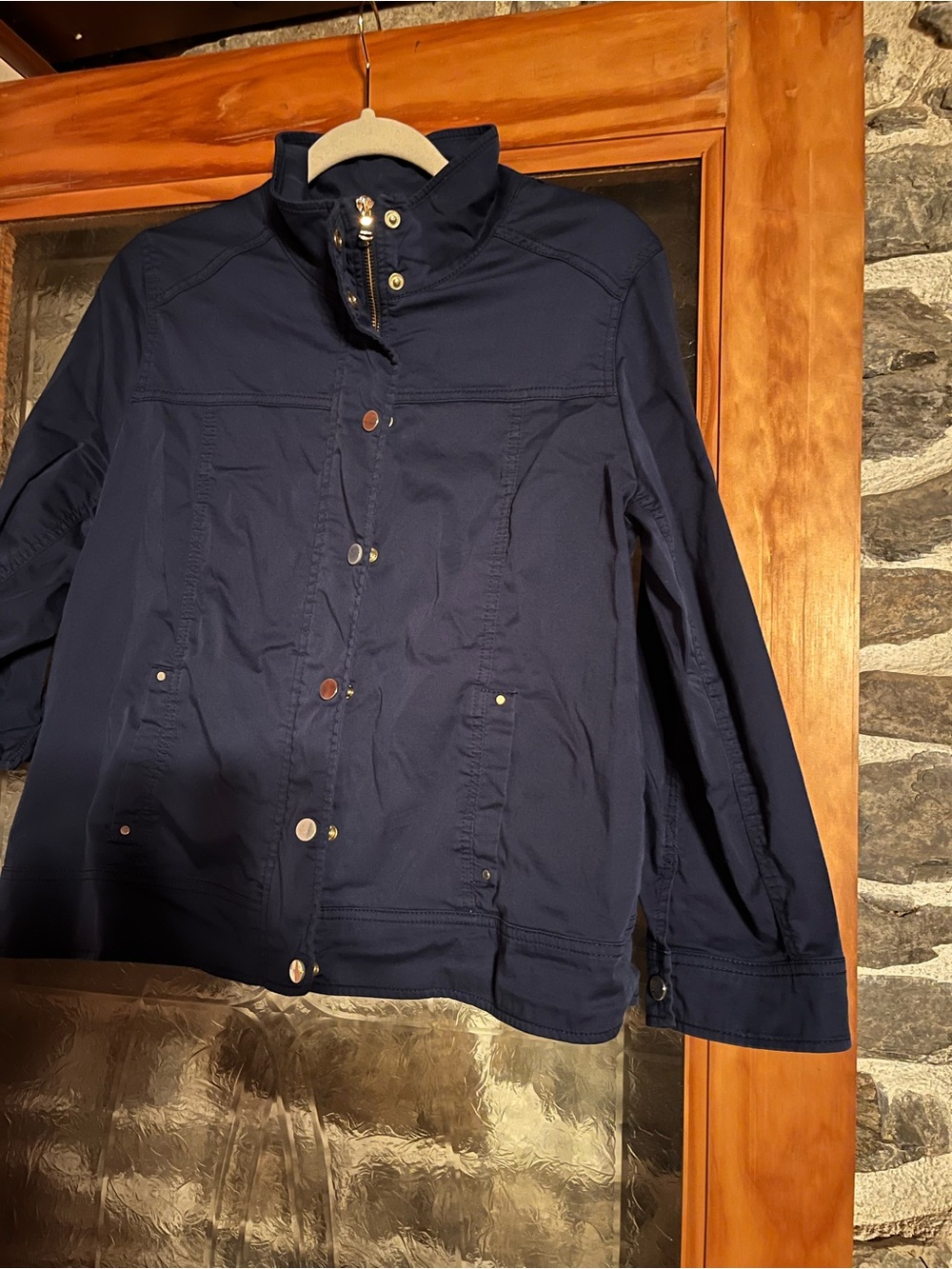 Chico's Navy Utility Jacket with Snap Front
